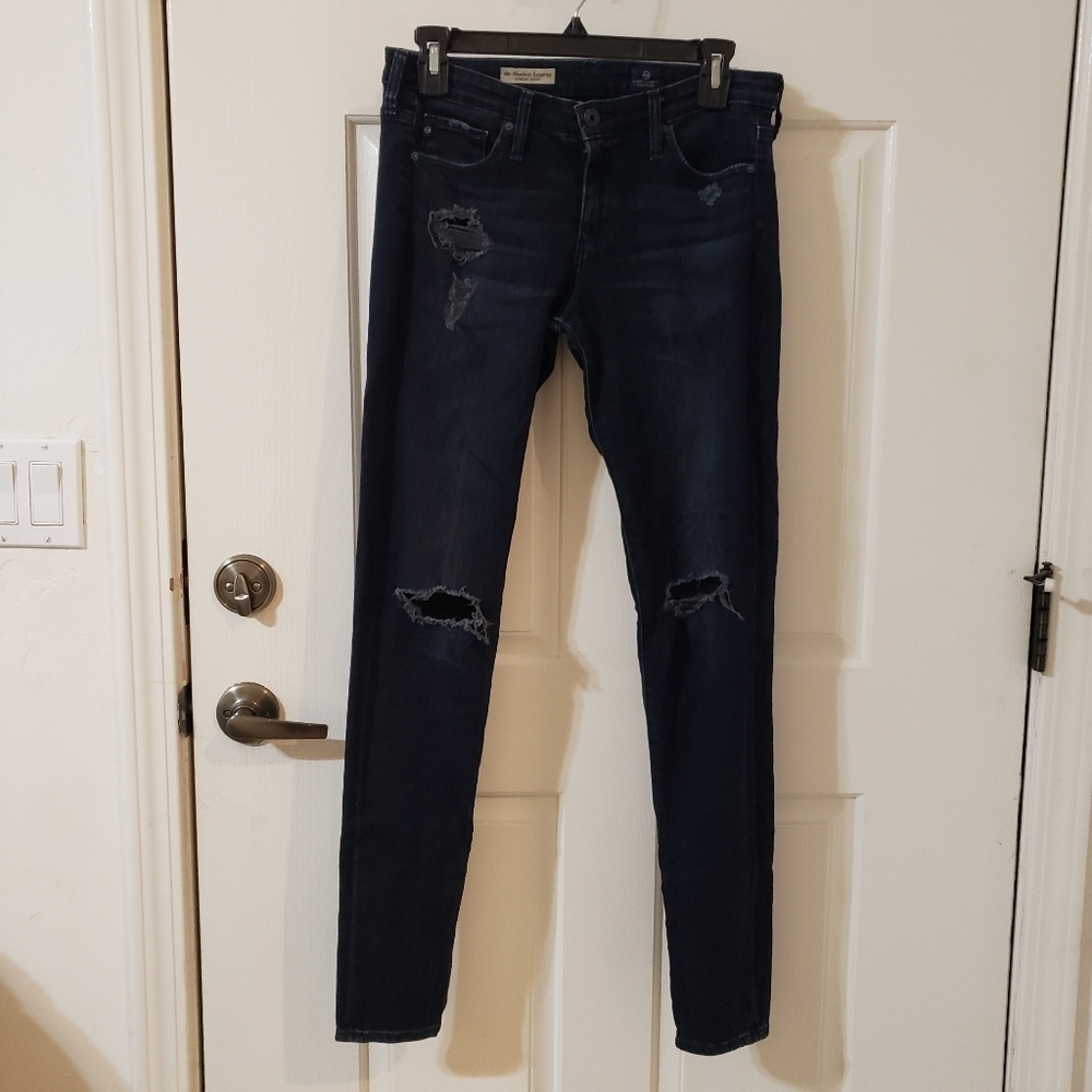 AG Adriano Goldschmied Dark Blue Distressed Skinny Jeans